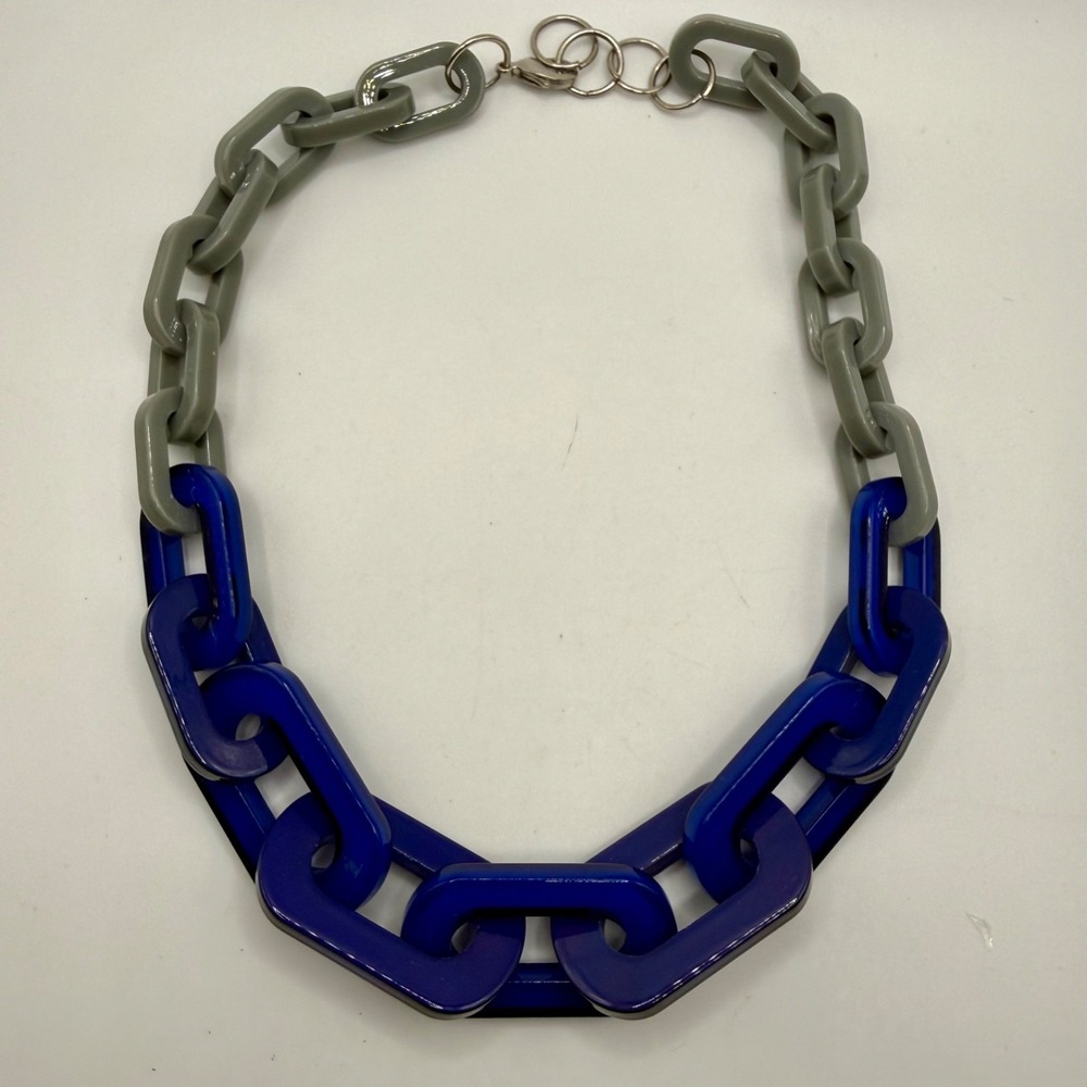 Acrylic Chain Link Necklace Link Grey Blue 20"